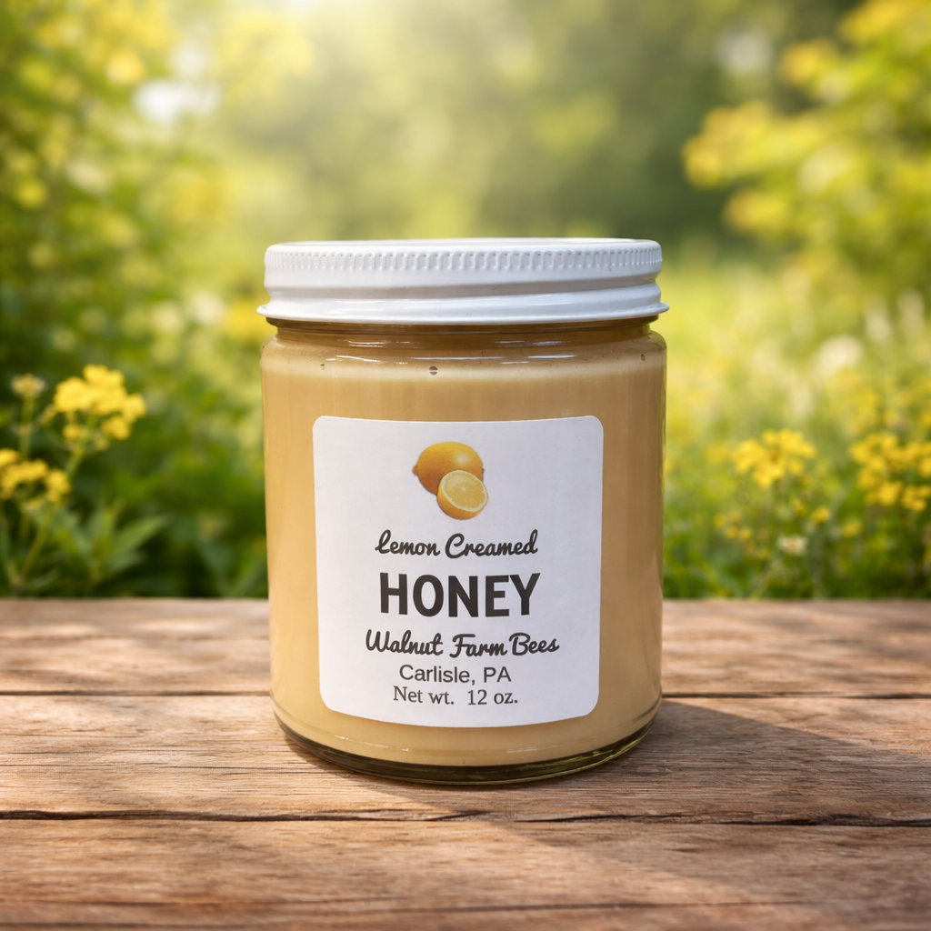 Pure Pennsylvania Lemon Creamed Honey - 12 ounce glass - Walnut Farm Bees LLC