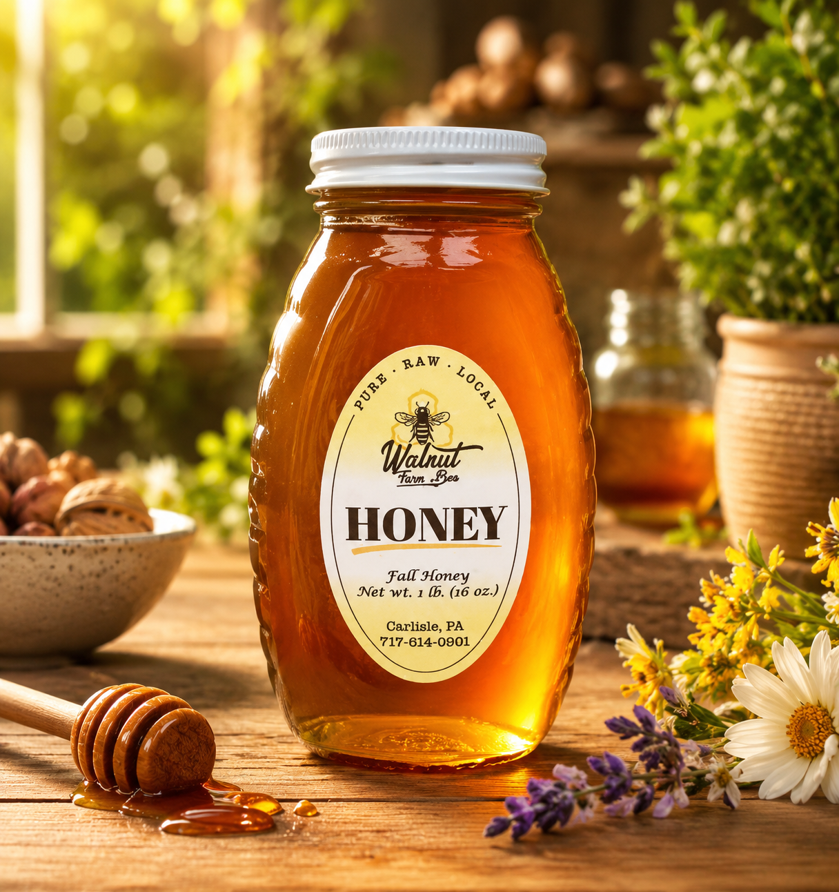 Pure, Raw, Pennsylvania Early Fall Honey - 1 lb Glass