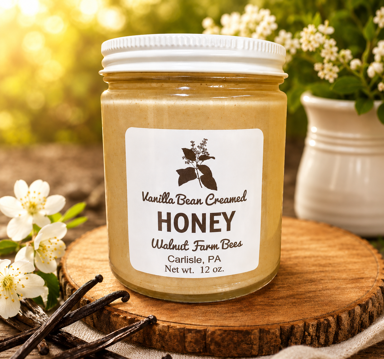 Pure Pennsylvania Vanilla Bean Creamed Honey - 12 ounce glass