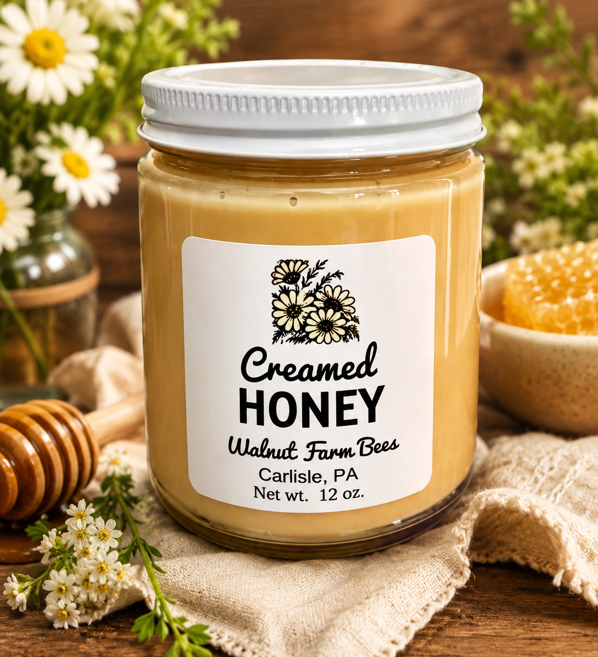Pure Pennsylvania Plain, Raw Creamed Honey - 12 ounce glass