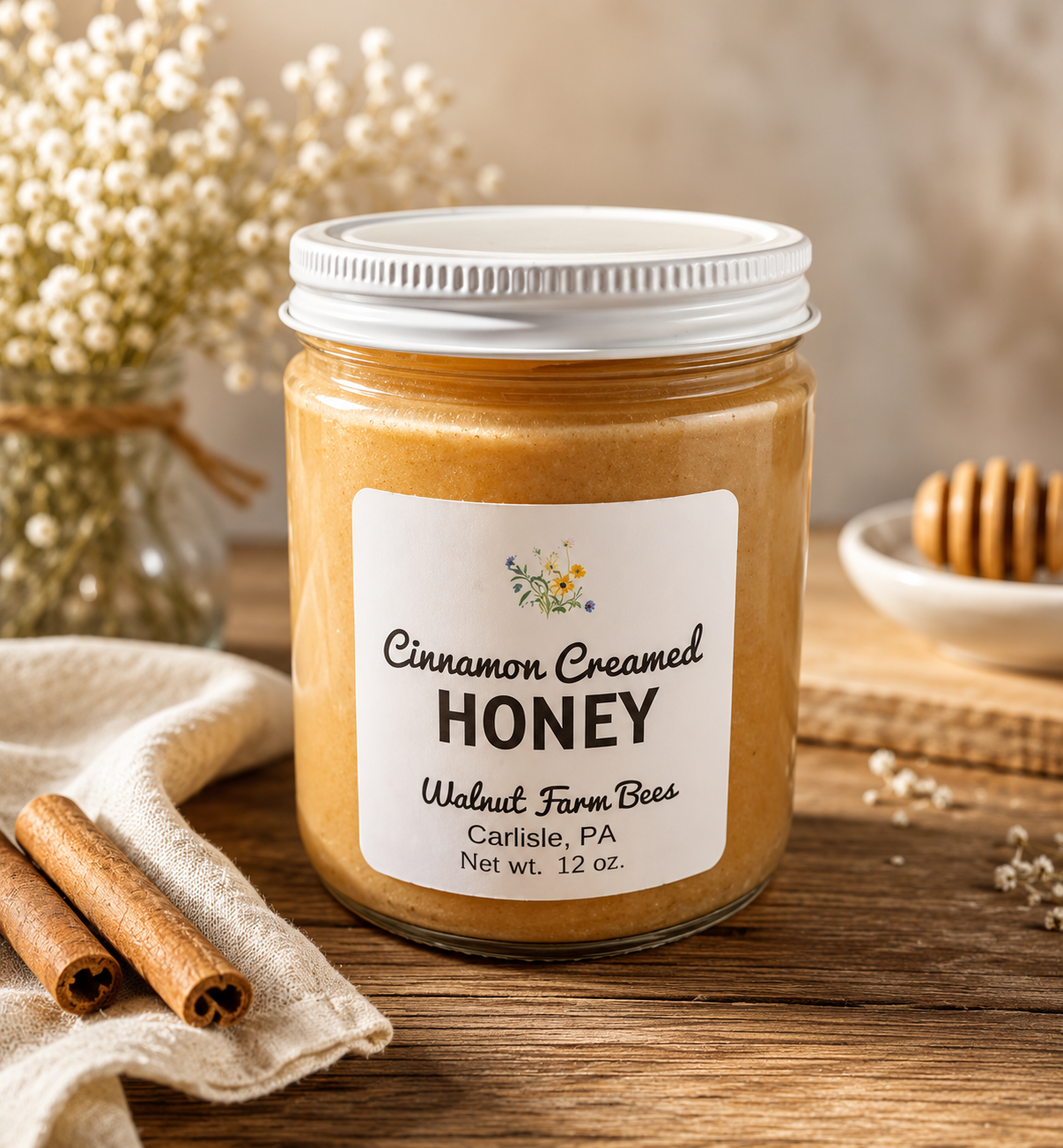 Pure Pennsylvania Cinnamon Creamed Honey - 12 ounce glass