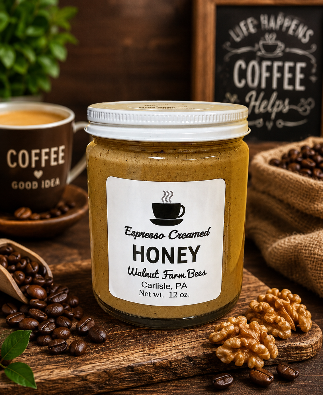 Pure Pennsylvania Espresso Creamed Honey - 12 ounce glass