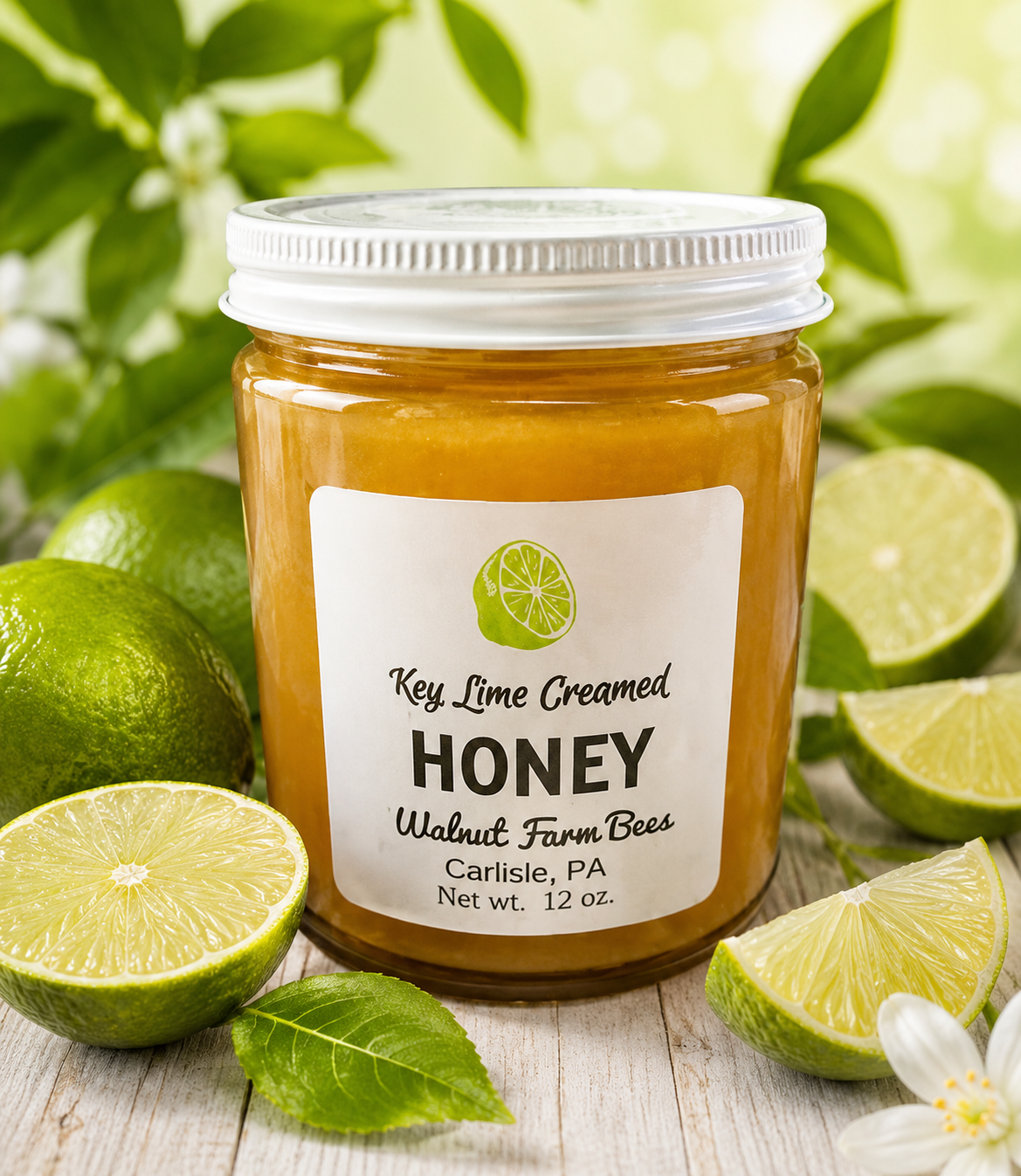 Pure Pennsylvania Key Lime Creamed Honey - 12 ounce glass