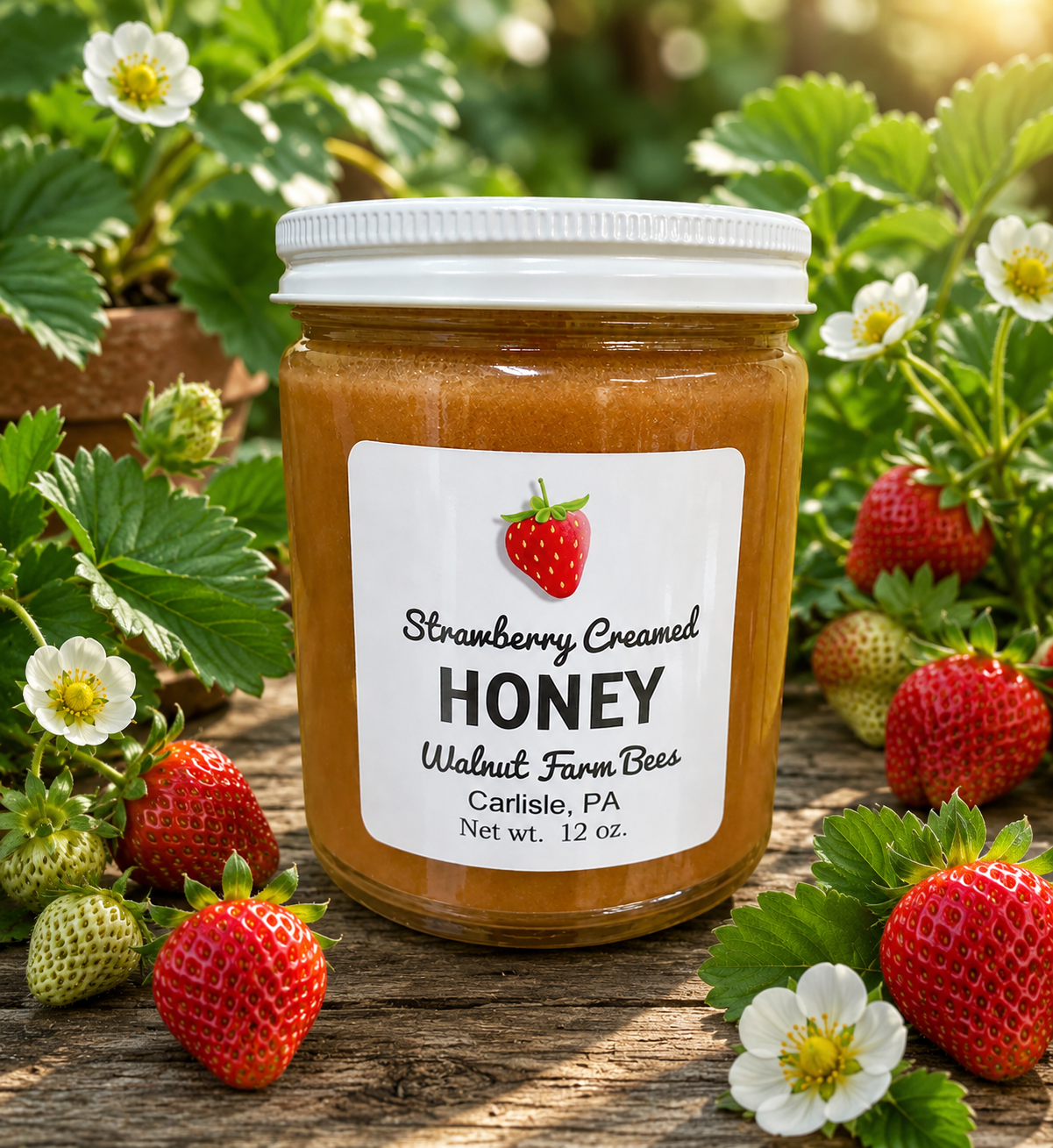 Pure Pennsylvania Strawberry Creamed Honey - 12 ounce glass