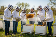 beekeeping class group of beekeepers with jeans